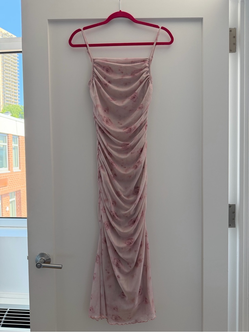 SHEIN Elegant Blush Pink Rose Ruched Slip Dress